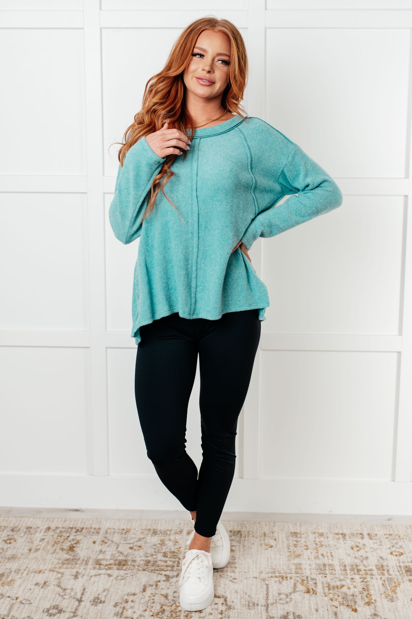 Simple Silhouette Brushed Hacci Sweater in Dusty Teal MadreForte LLC