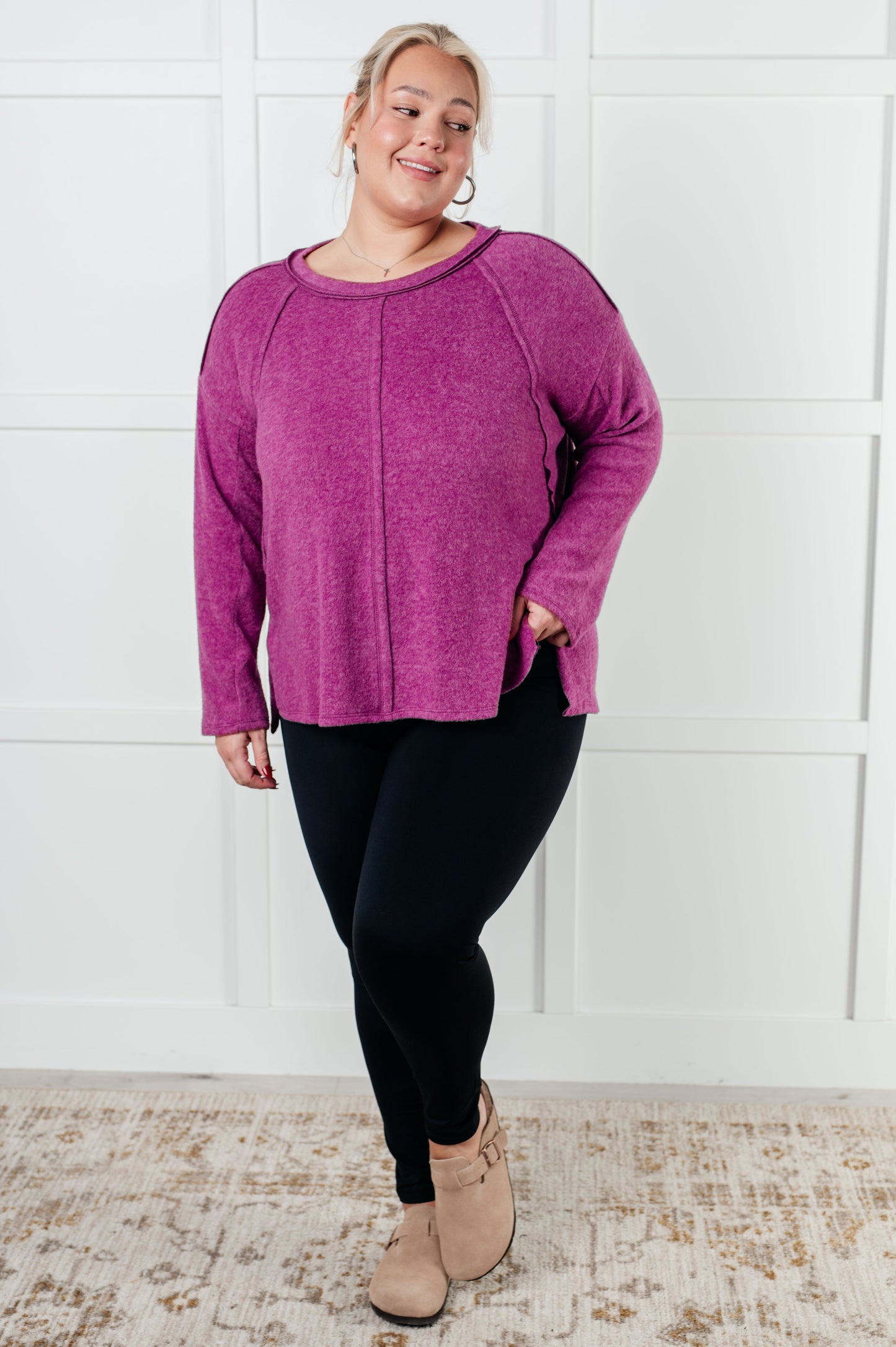 Simple Silhouette Brushed Hacci Sweater in Light Plum MadreForte LLC