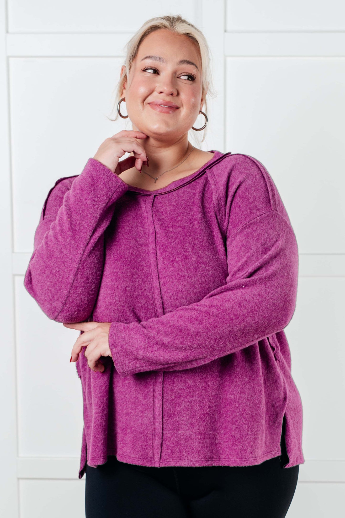 Simple Silhouette Brushed Hacci Sweater in Light Plum MadreForte LLC