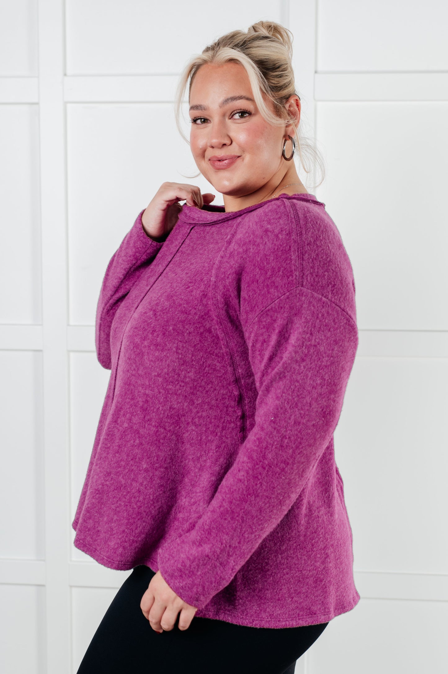 Simple Silhouette Brushed Hacci Sweater in Light Plum MadreForte LLC