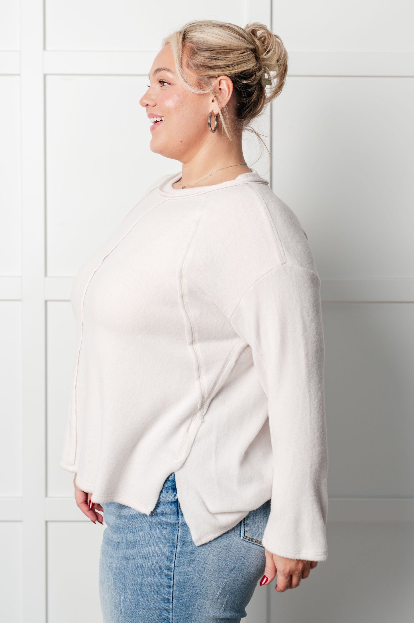 Simple Silhouette Brushed Hacci Sweater in Sand Beige MadreForte LLC