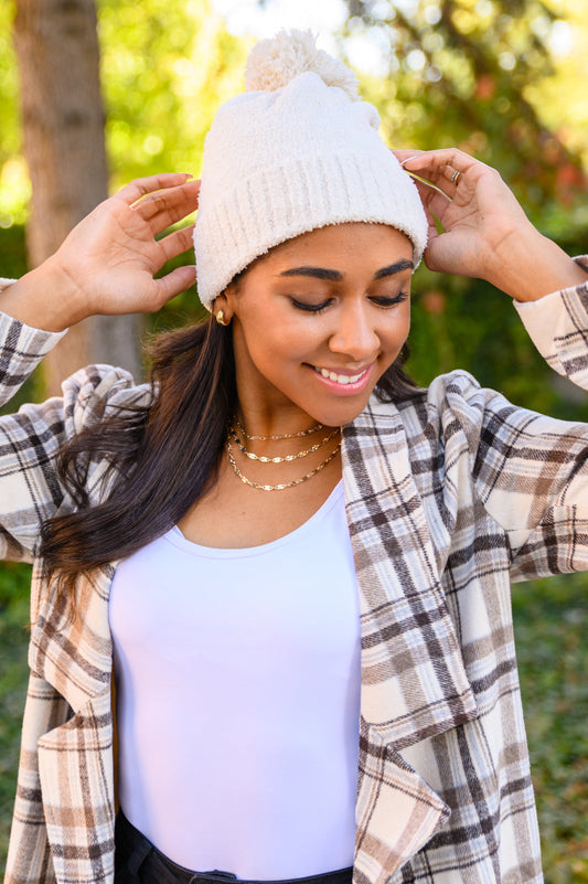 Slouchy Boucle Pom Beanie In Ivory MadreForte LLC