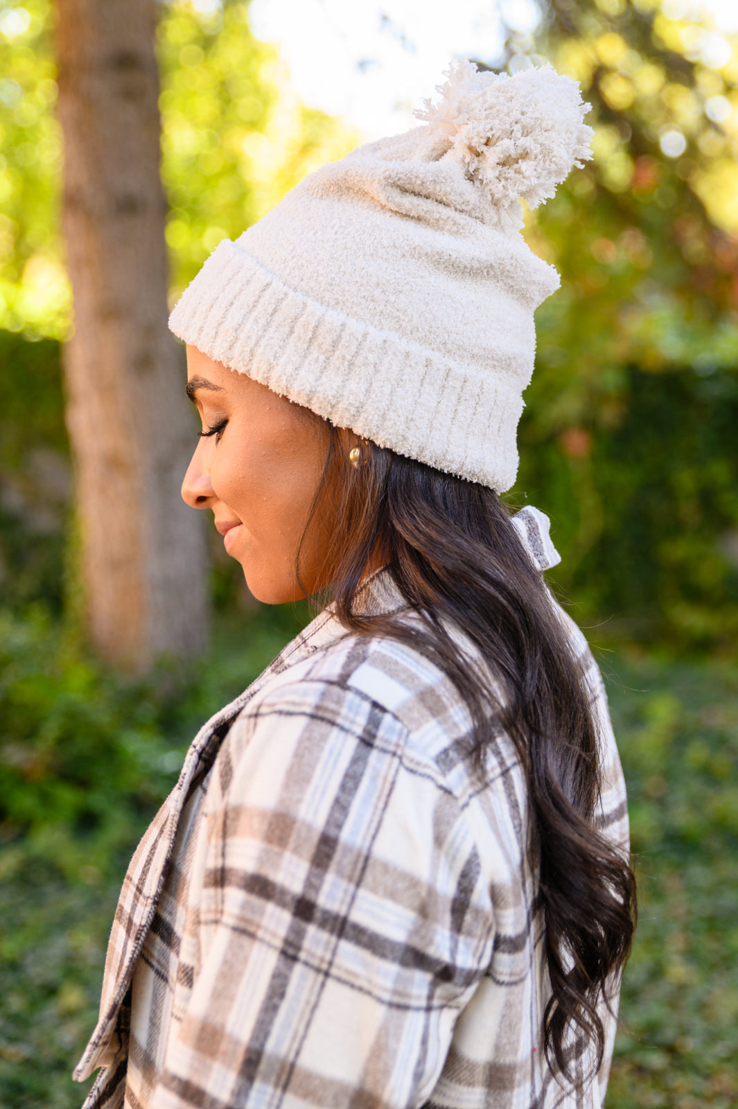 Slouchy Boucle Pom Beanie In Ivory MadreForte LLC