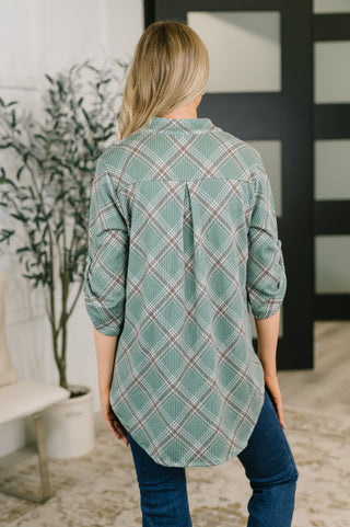 So It Goes Split Neck Plaid Top