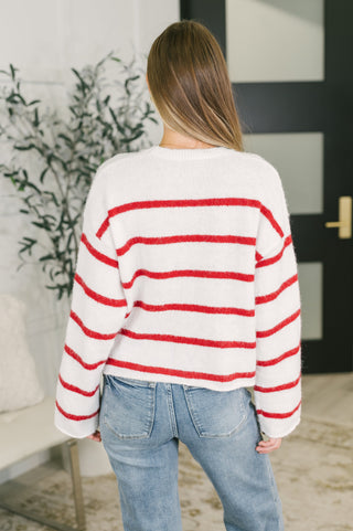 Softly Secure Drop Shoulder Sweater in Red and White