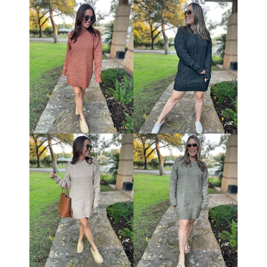 PREORDER: So Delightful Cable Knit Sweater Dress in Four Colors MadreForte LLC