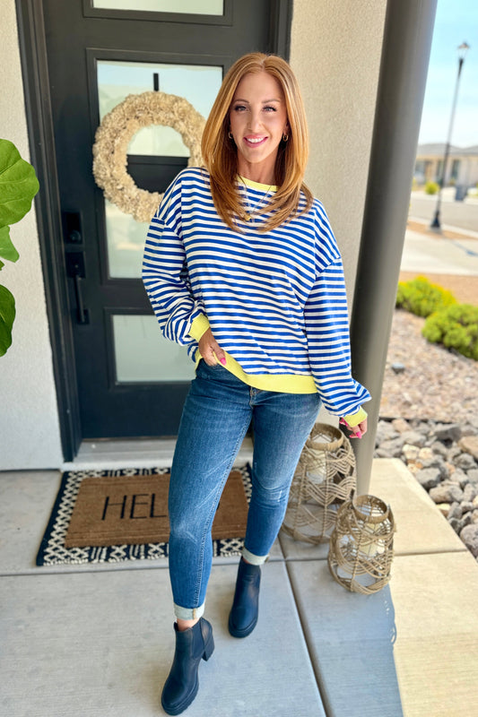 PREORDER: Best Selling Larson Contrast Pullover in Blue/White MadreForte LLC