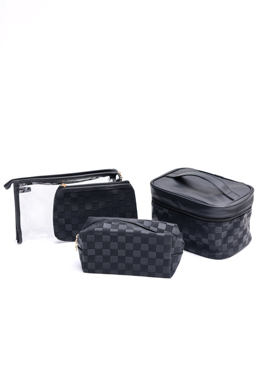 Subtly Checked Cosmetic Bags set of 4 in Black MadreForte LLC