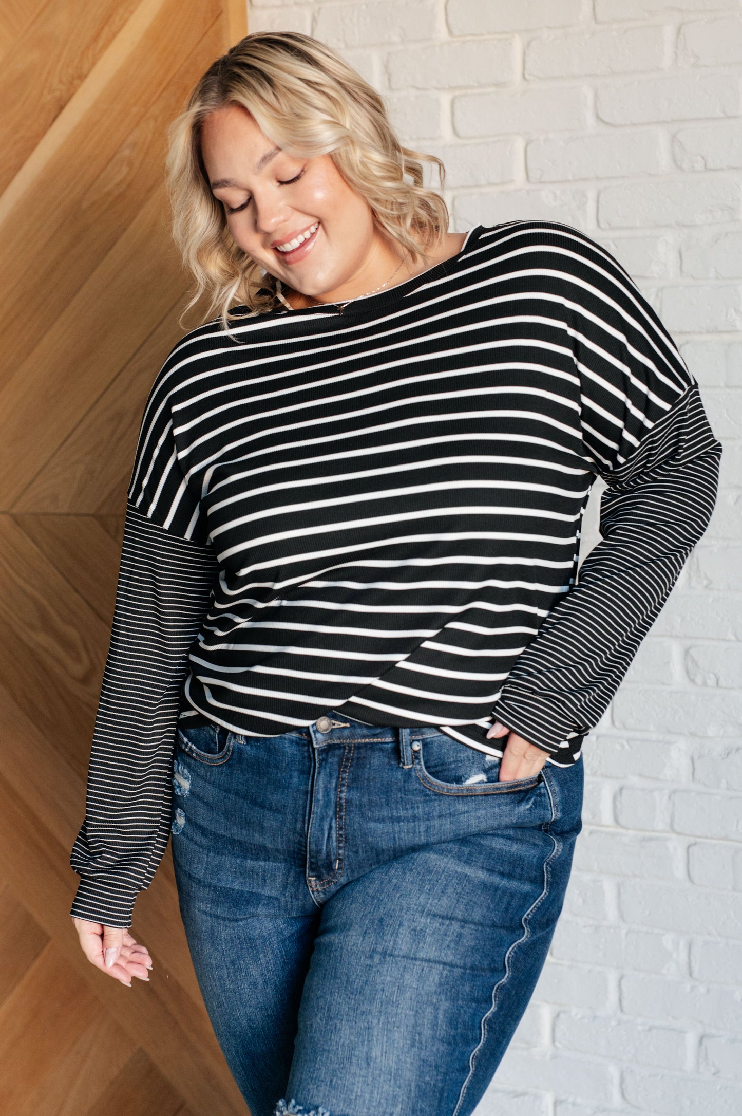 Super Clever Patchwork Striped Top in Black MadreForte LLC