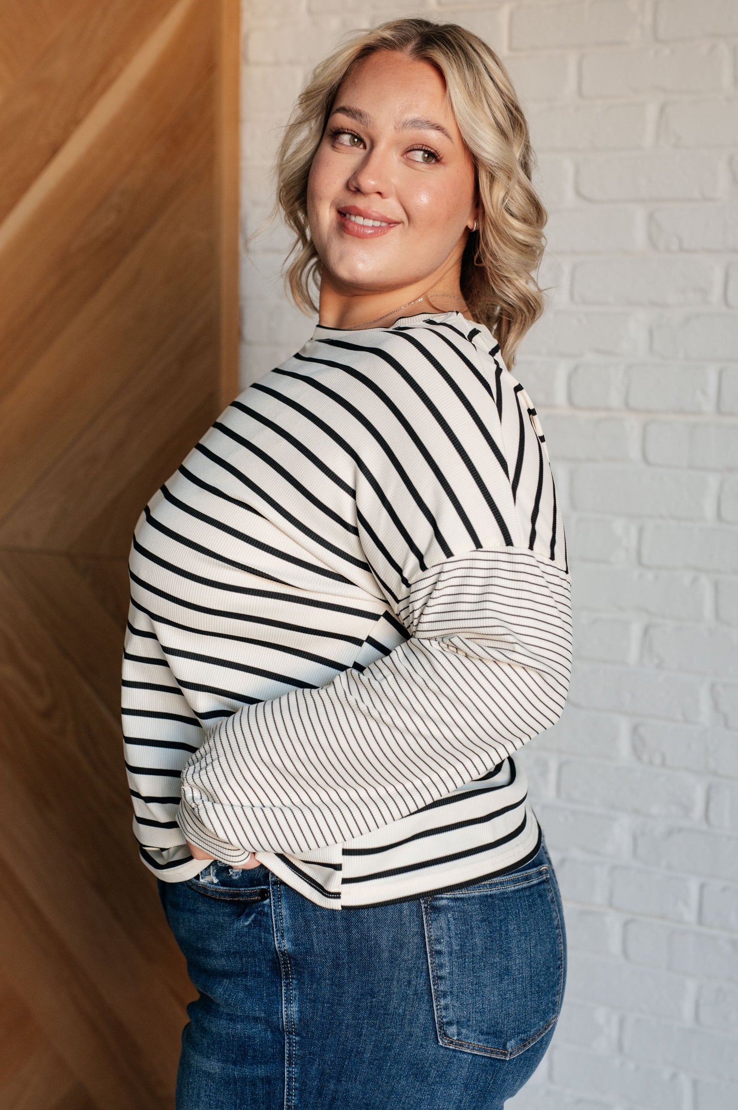 Super Clever Patchwork Striped Top in Ivory MadreForte LLC