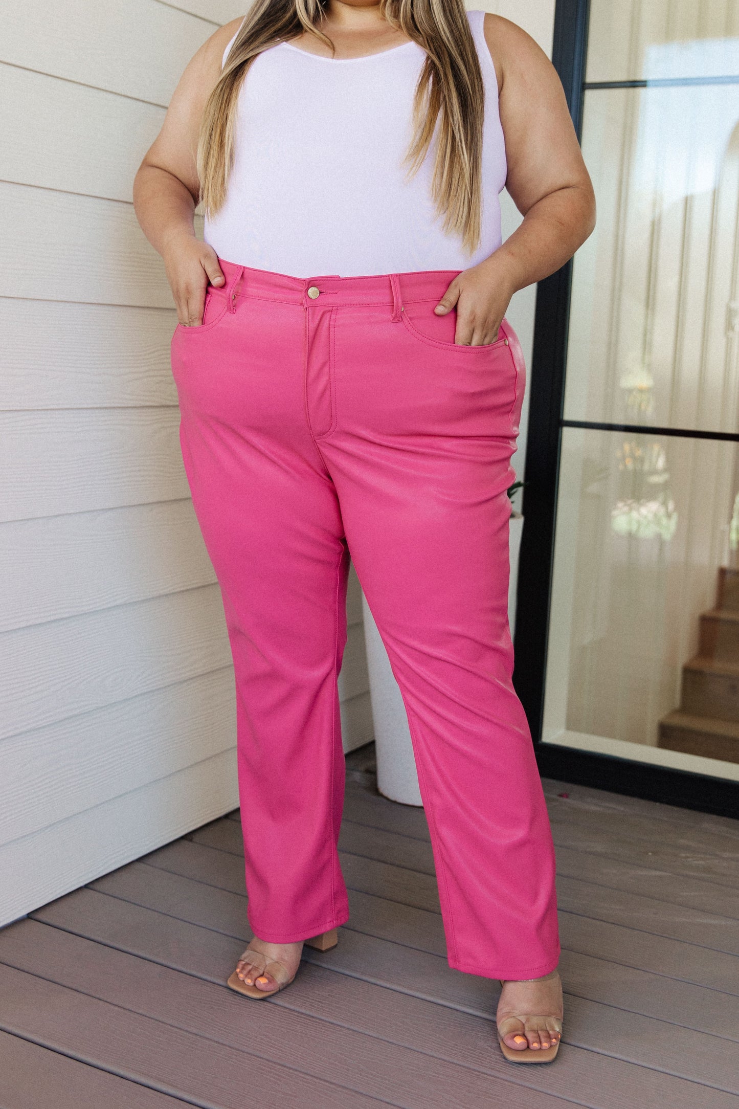 Tanya Control Top Faux Leather Pants in Hot Pink MadreForte LLC