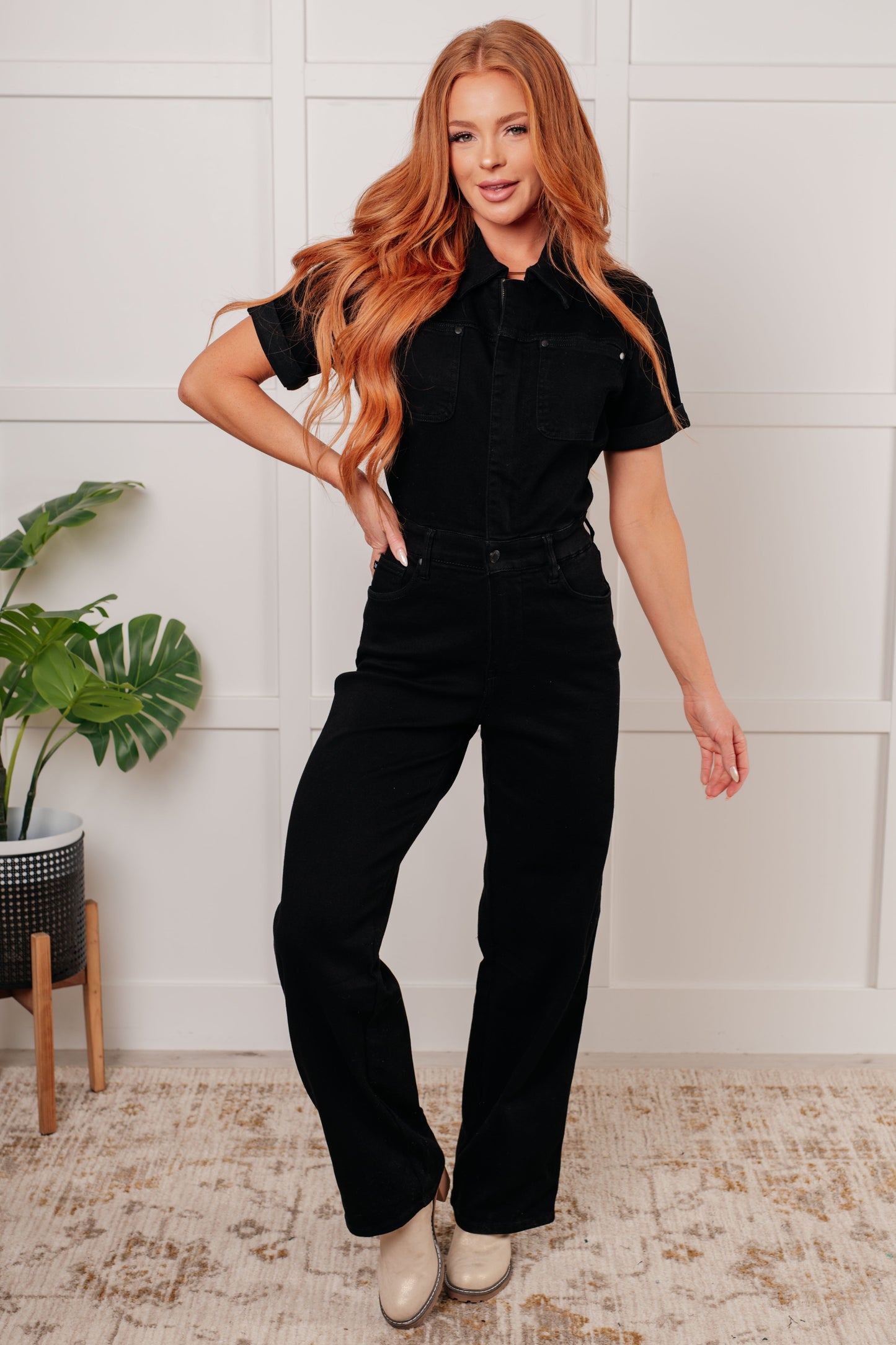 Tilda Short Sleeve Control Top Denim Jumpsuit MadreForte LLC