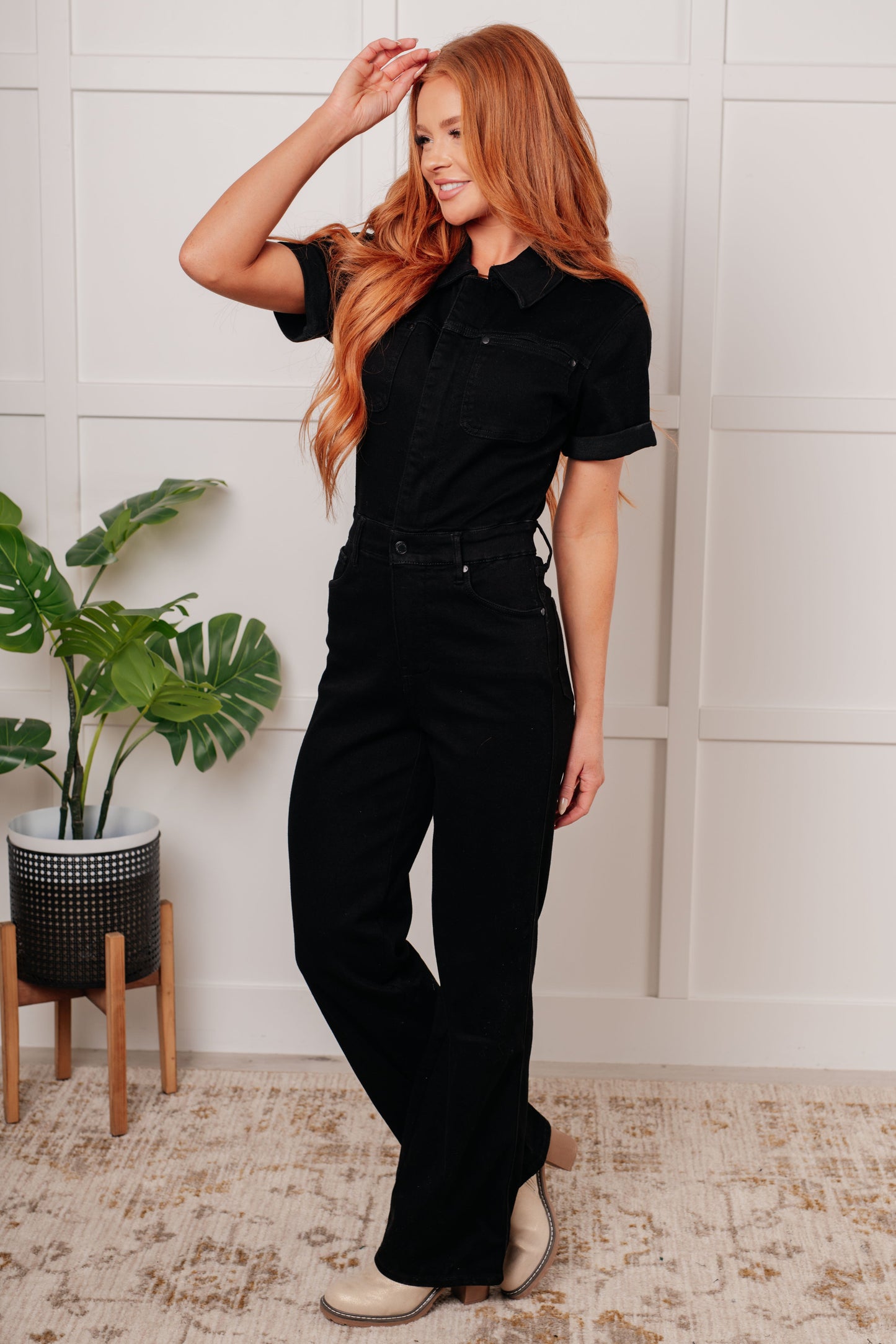 Tilda Short Sleeve Control Top Denim Jumpsuit MadreForte LLC