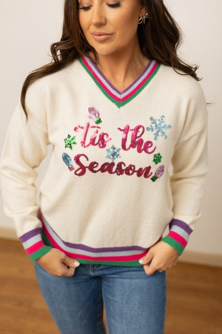 Tis the Season Sequin Cream Sweater MadreForte LLC