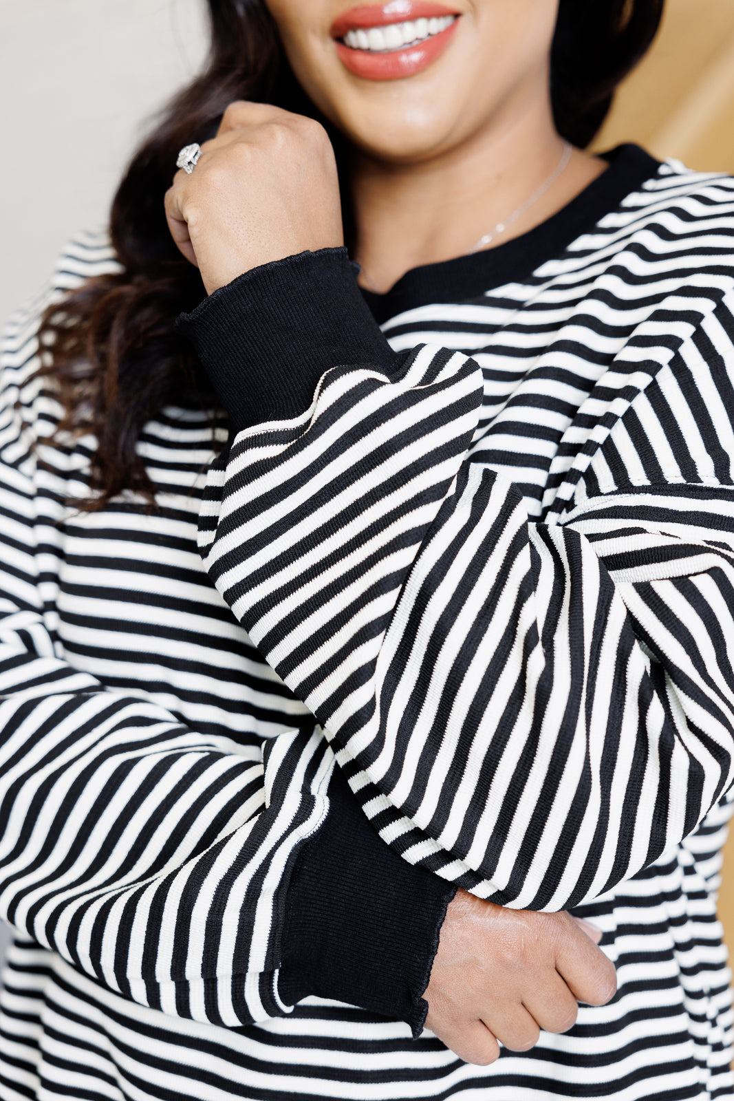 Too Good to Be True Striped Drop Shoulder Top in Black MadreForte LLC