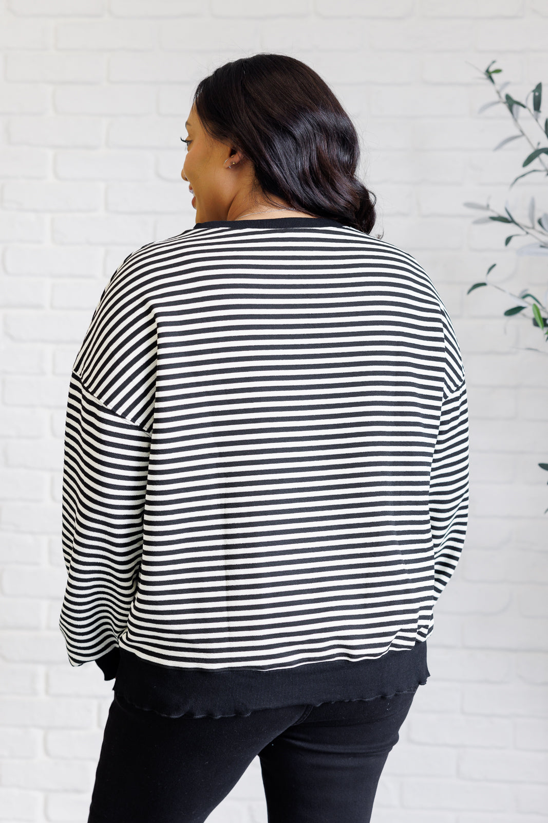 Too Good to Be True Striped Drop Shoulder Top in Black MadreForte LLC