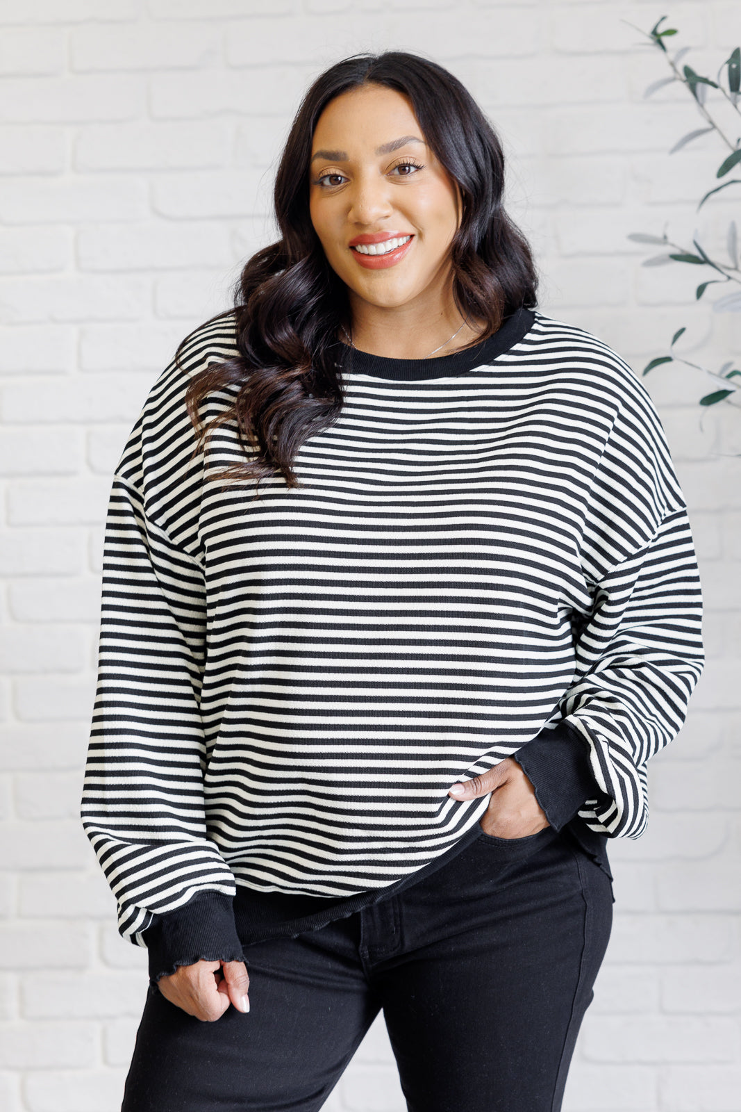 Too Good to Be True Striped Drop Shoulder Top in Black MadreForte LLC