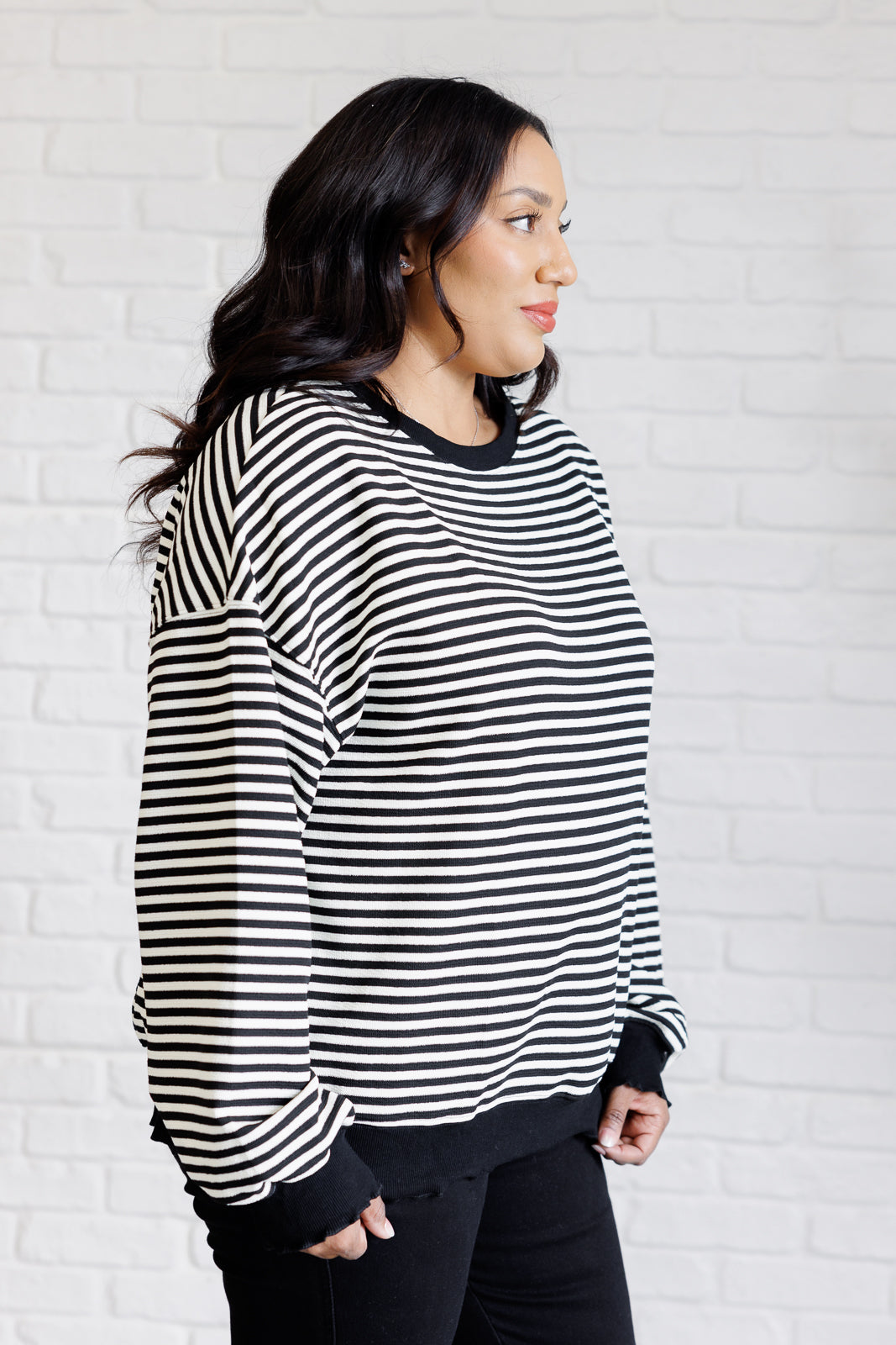 Too Good to Be True Striped Drop Shoulder Top in Black MadreForte LLC