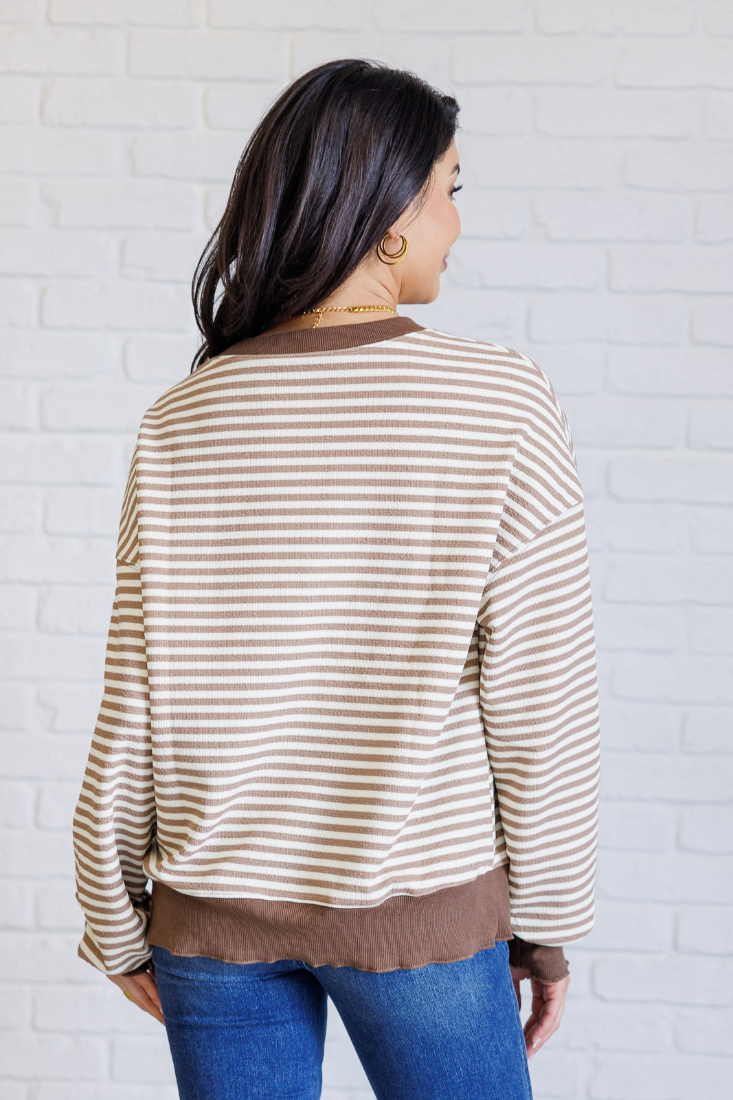 Too Good to be True Striped Drop Shoulder Top in Brown MadreForte LLC