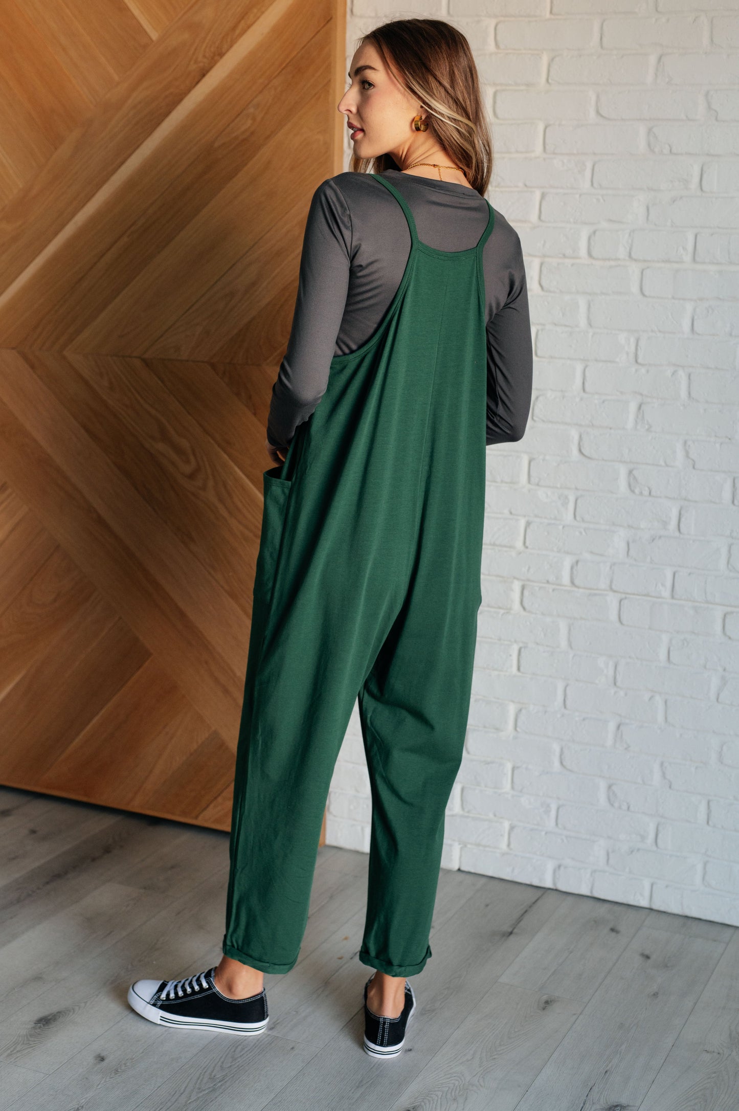 Totally Me Spaghetti Strap Jumpsuit in Dark Green MadreForte LLC