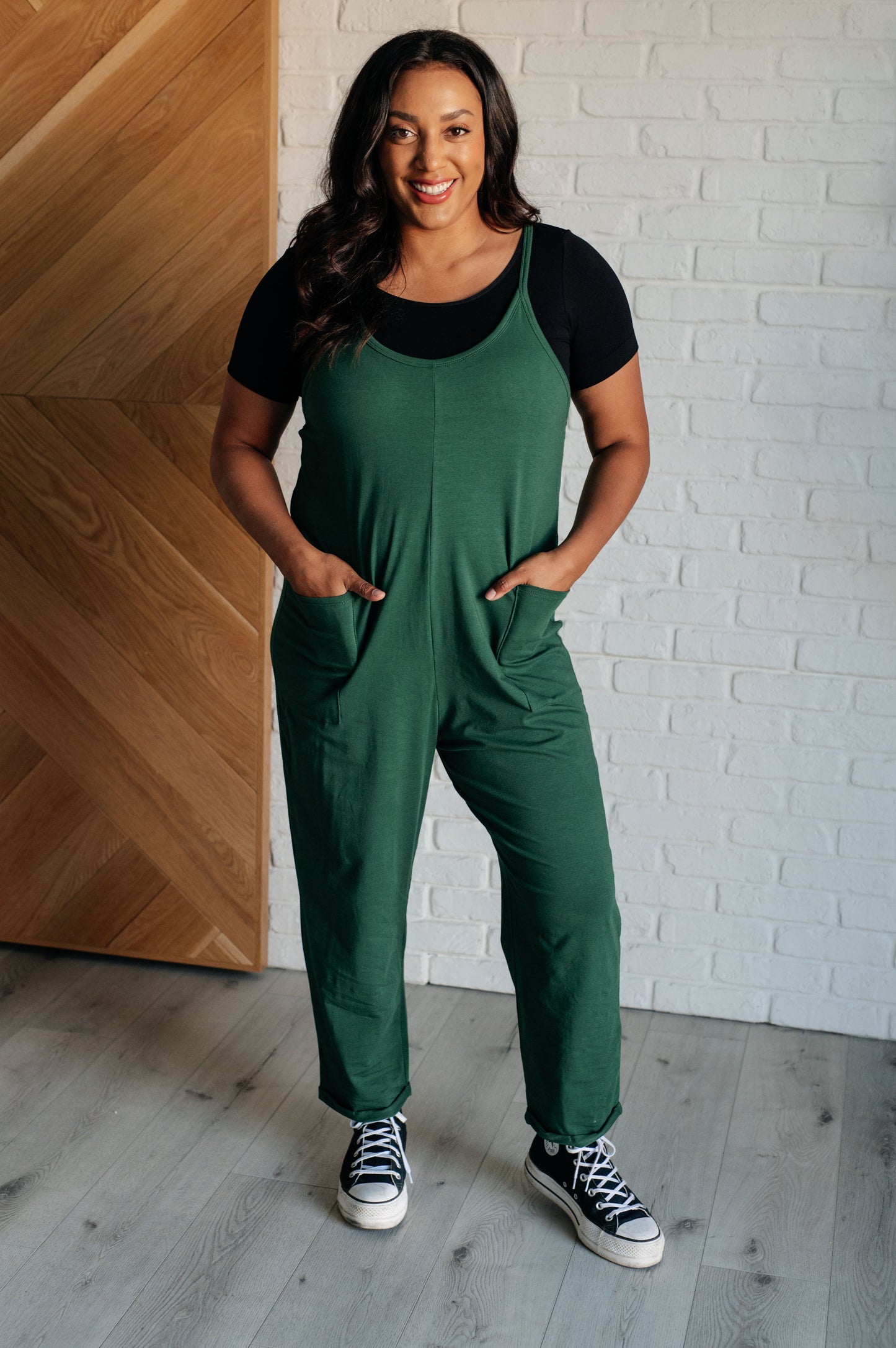 Totally Me Spaghetti Strap Jumpsuit in Dark Green MadreForte LLC