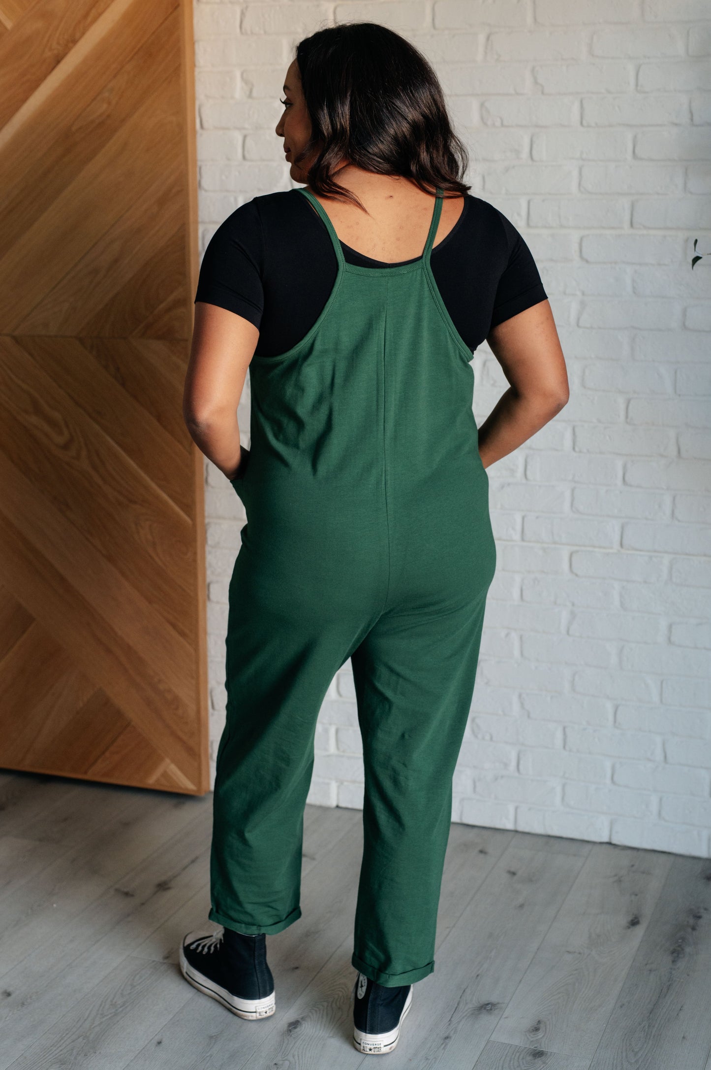 Totally Me Spaghetti Strap Jumpsuit in Dark Green MadreForte LLC