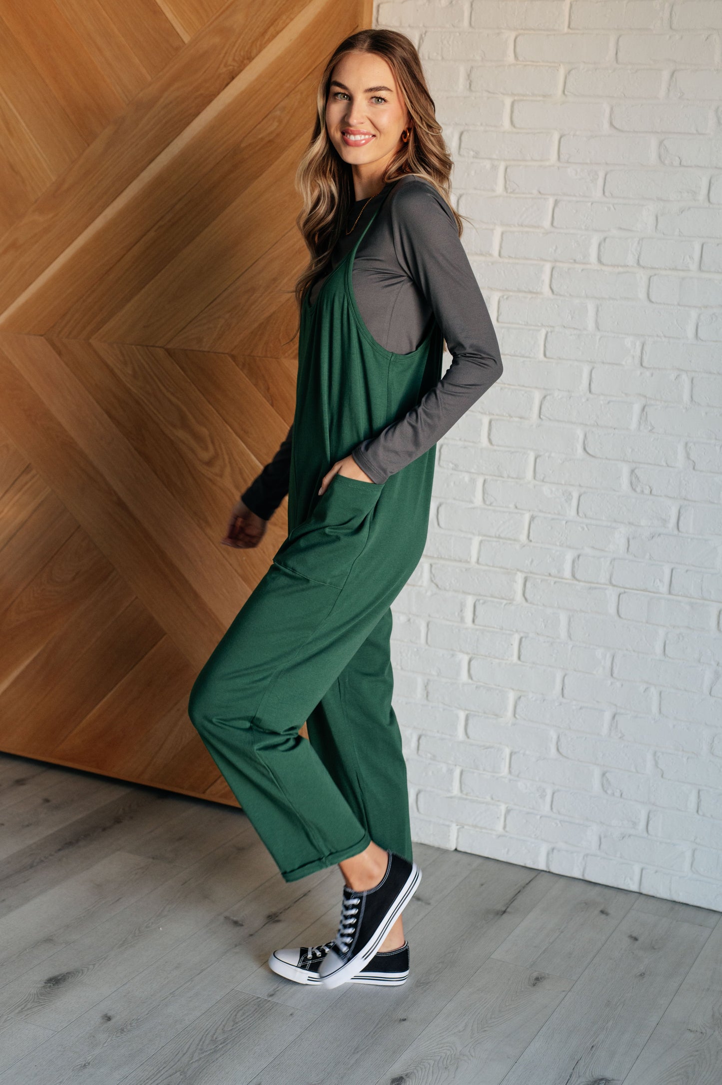 Totally Me Spaghetti Strap Jumpsuit in Dark Green MadreForte LLC