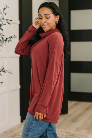 Travel Destination Cowl Neck Pullover in Wine