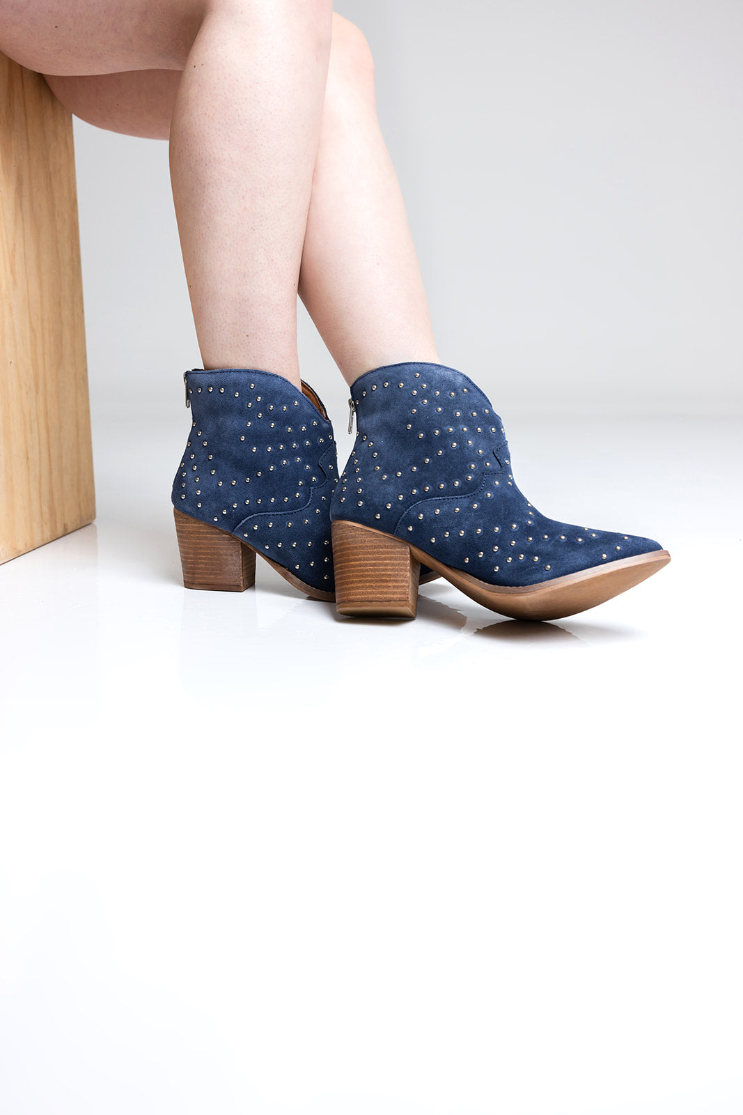 Twilight Studded Heeled Ankle Boot in Denim MadreForte LLC