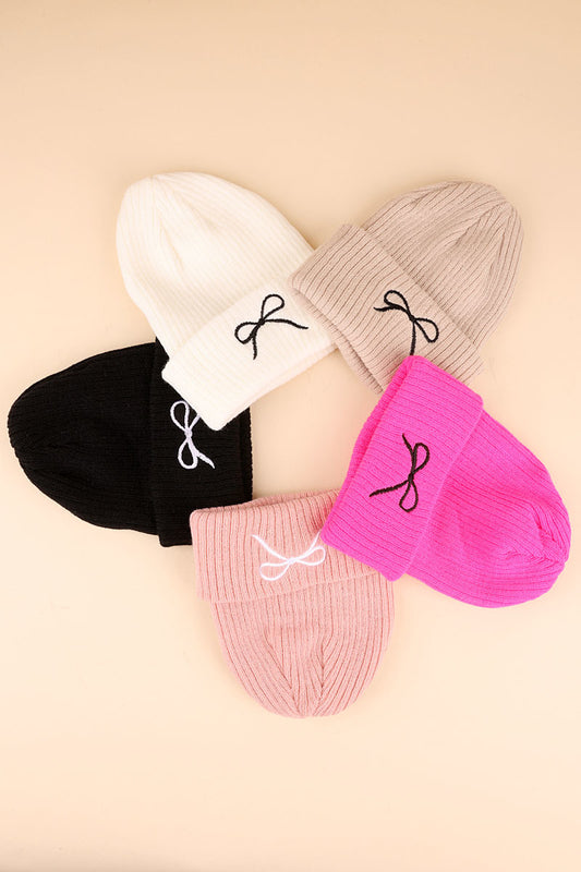 Zenana Coquette bow embroidered knitted beanie