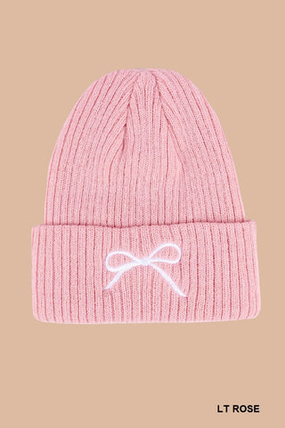 Zenana Coquette bow embroidered knitted beanie