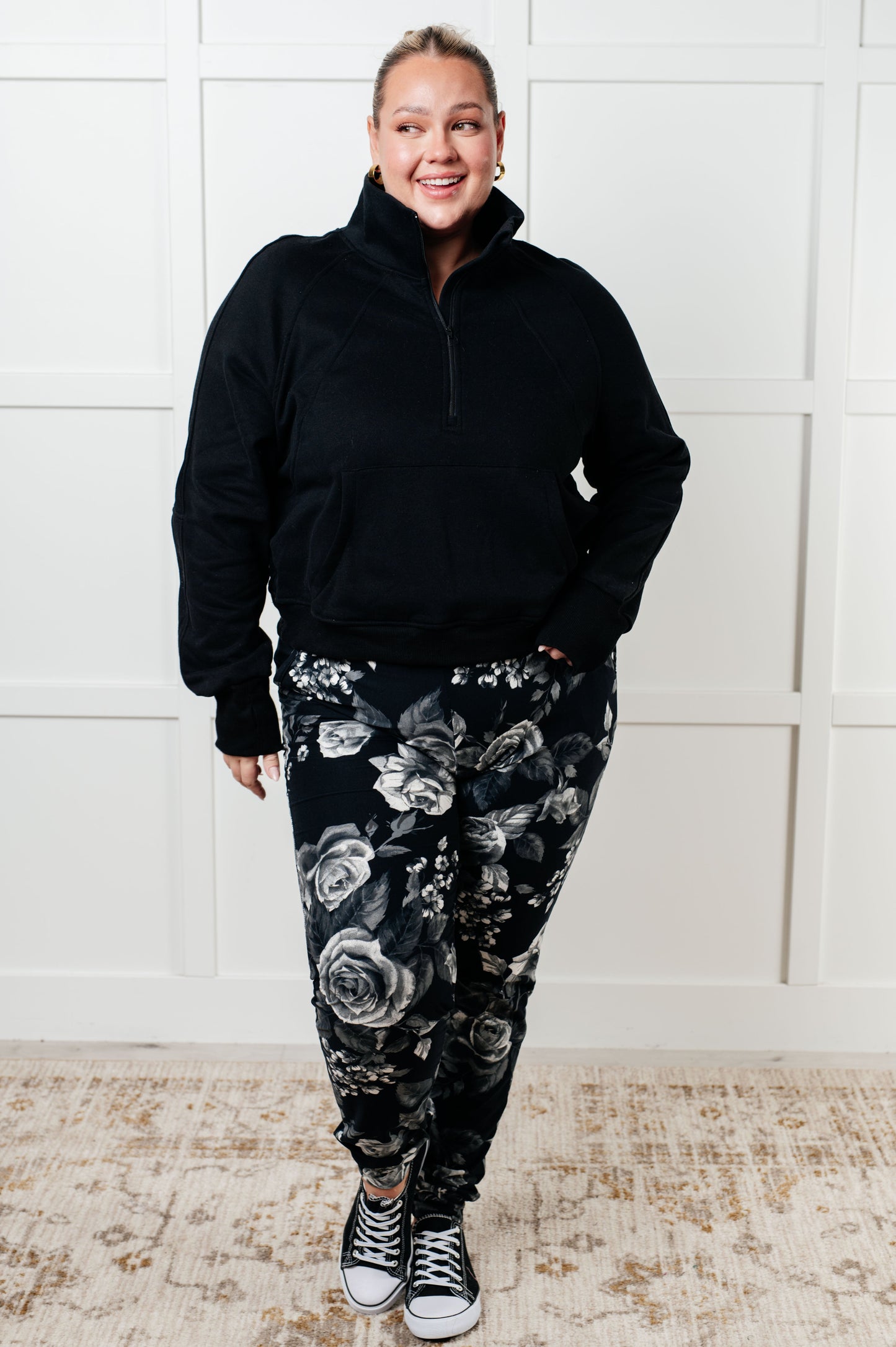 Under Her Spell Half Zip Pullover in Black MadreForte LLC