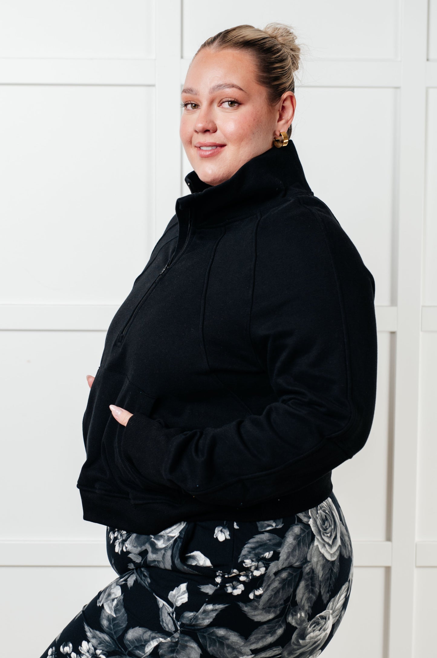 Under Her Spell Half Zip Pullover in Black MadreForte LLC