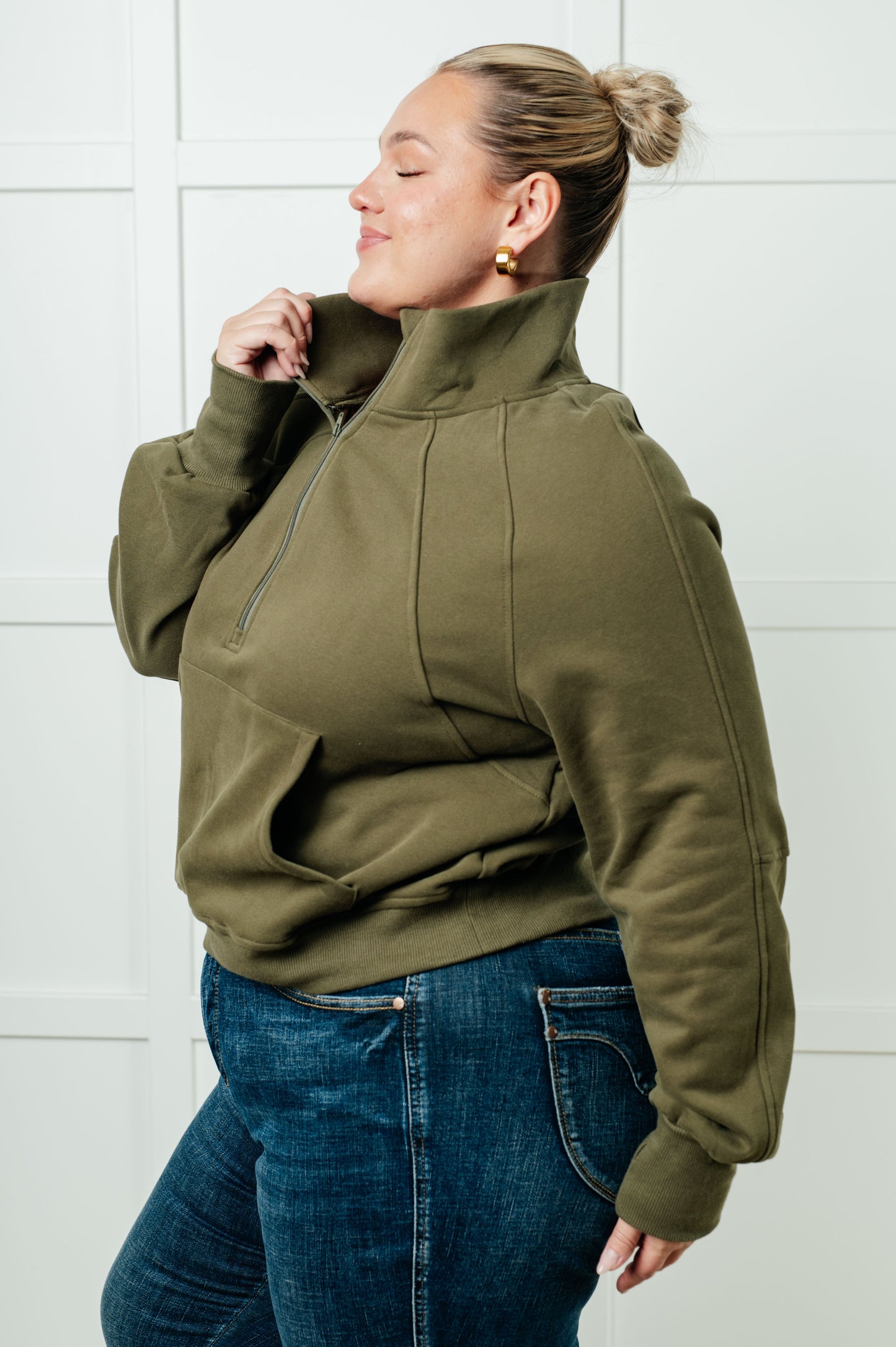 Under Her Spell Half Zip Pullover in Green MadreForte LLC