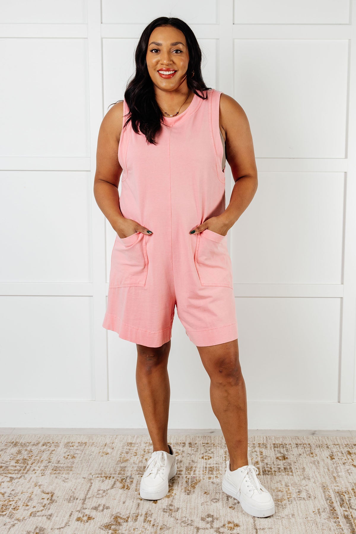 Up and Running Mineral Wash Romper in Coral Pink MadreForte LLC