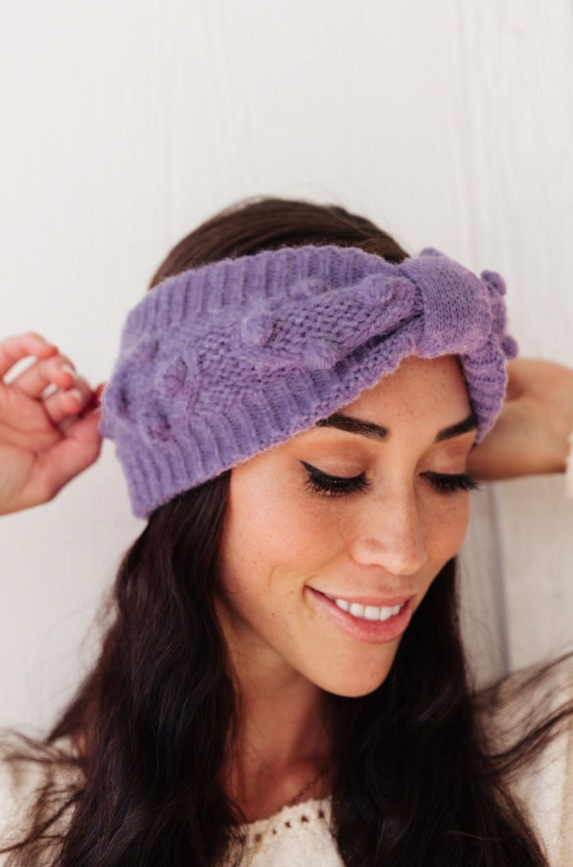 Pom Knit Head Wrap In Periwinkle MadreForte LLC