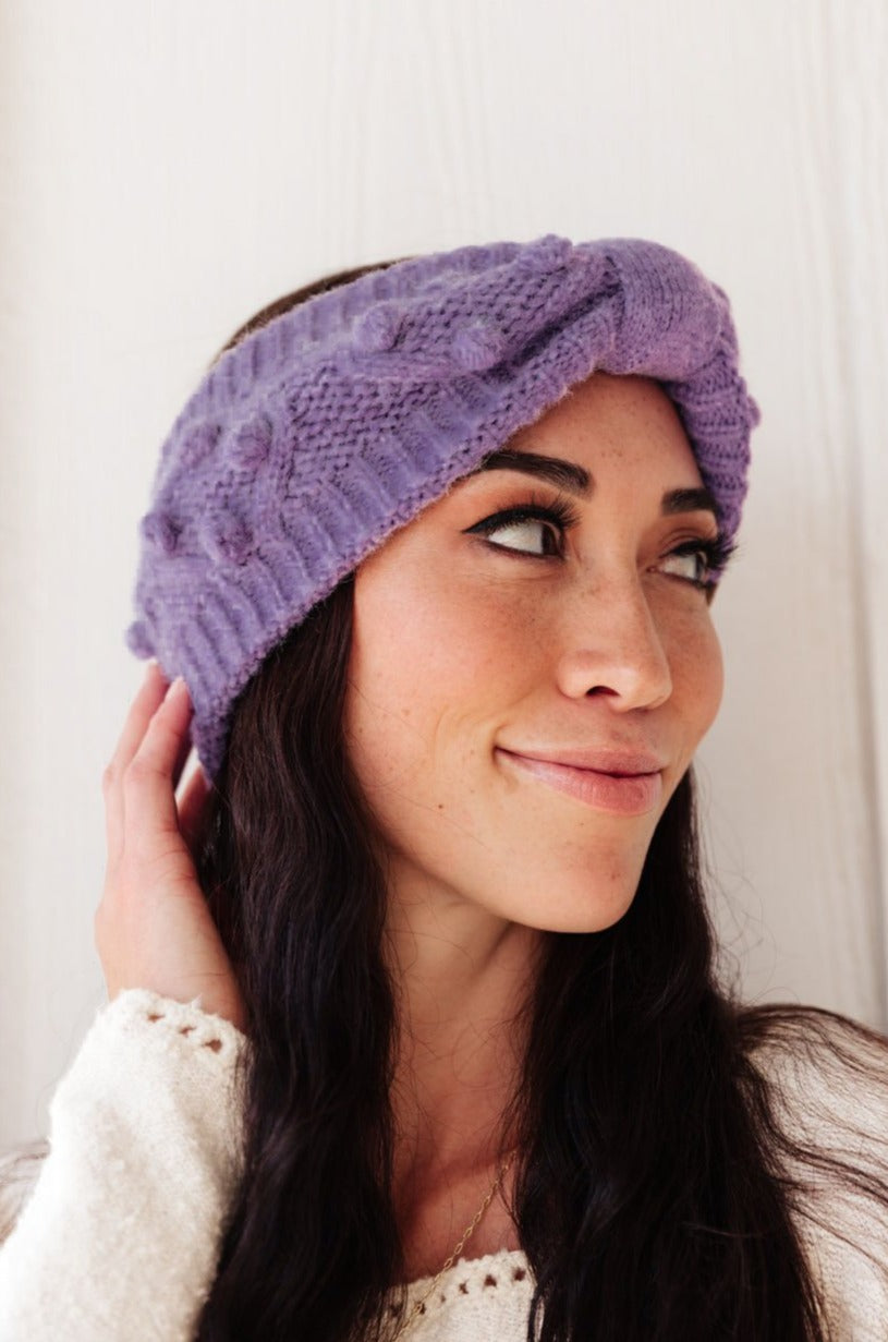 Pom Knit Head Wrap In Periwinkle MadreForte LLC