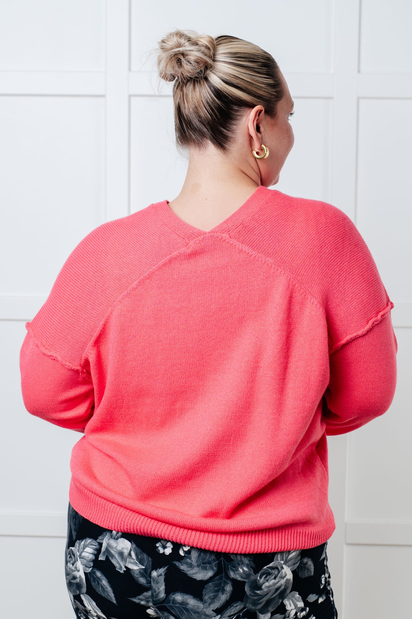 Very Understandable V-Neck Sweater in Pink MadreForte LLC