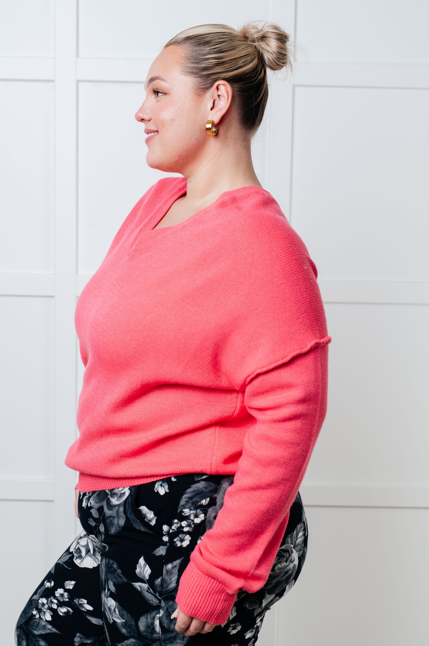 Very Understandable V-Neck Sweater in Pink MadreForte LLC