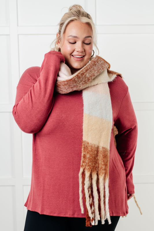 Wanderlust Wrap Oversized Plaid Fringe Scarf in Light Brown MadreForte LLC