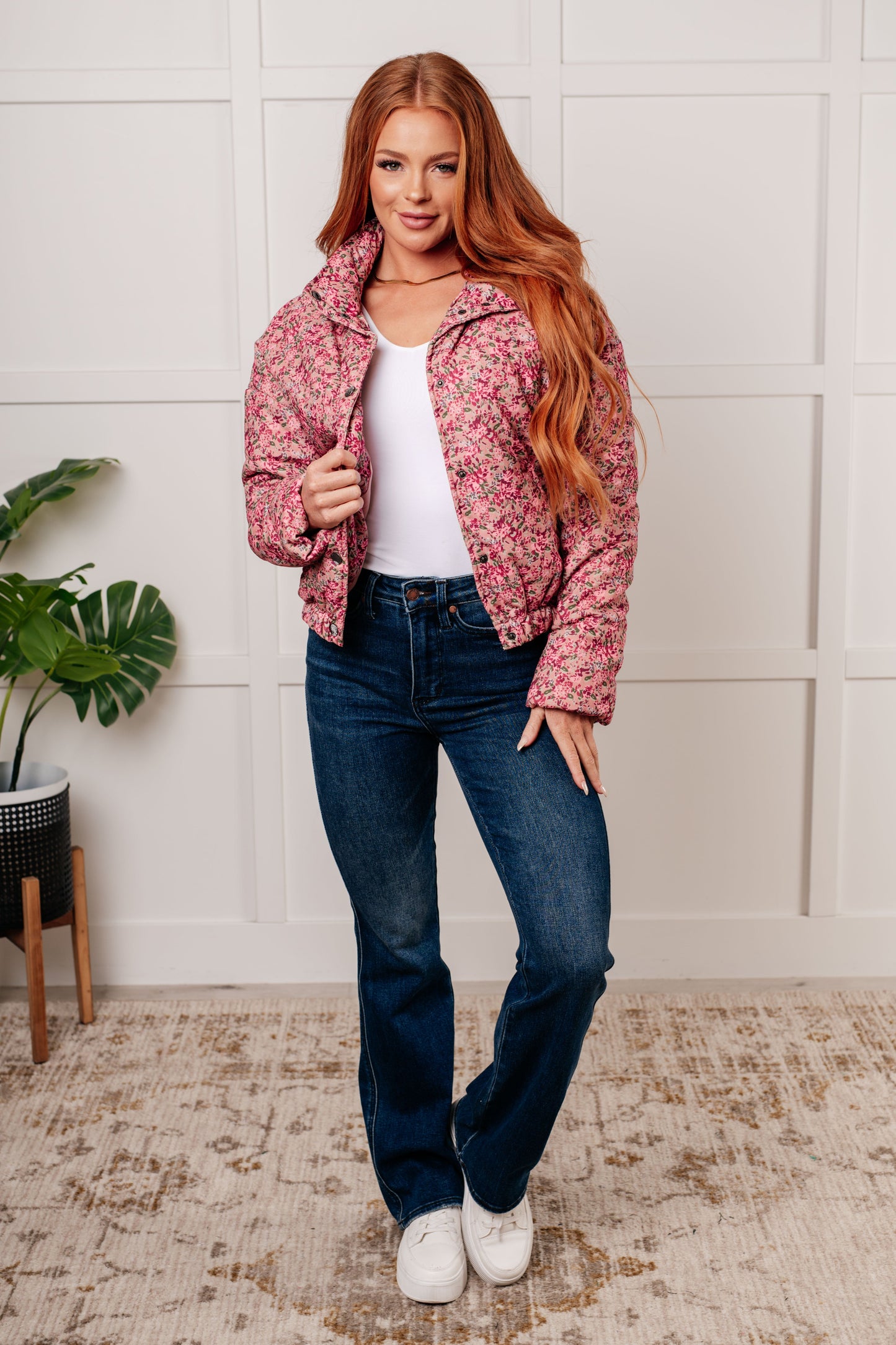 Wish Me Well Floral Printed Puffer Jacket in Rose Multi MadreForte LLC