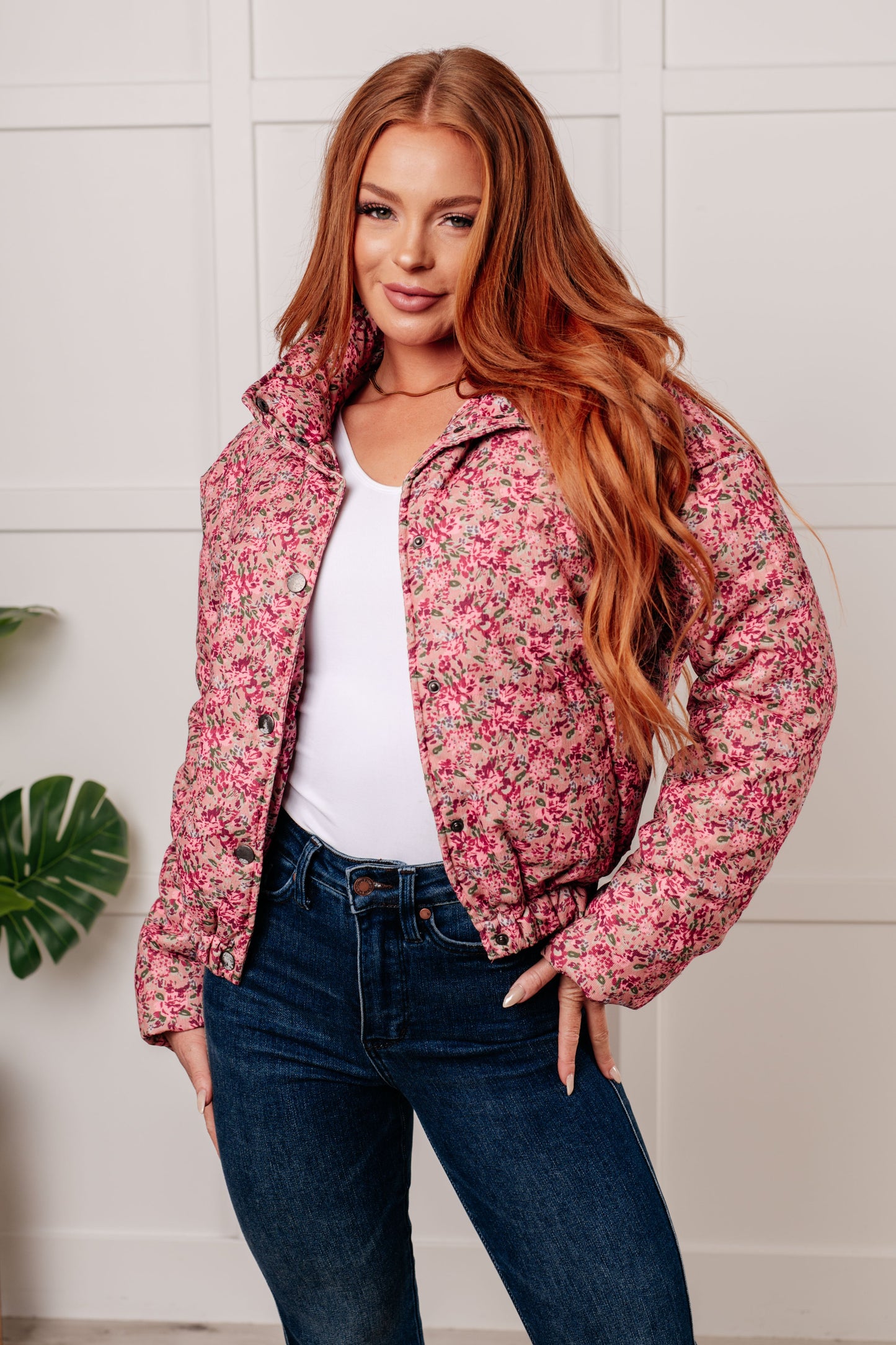 Wish Me Well Floral Printed Puffer Jacket in Rose Multi MadreForte LLC