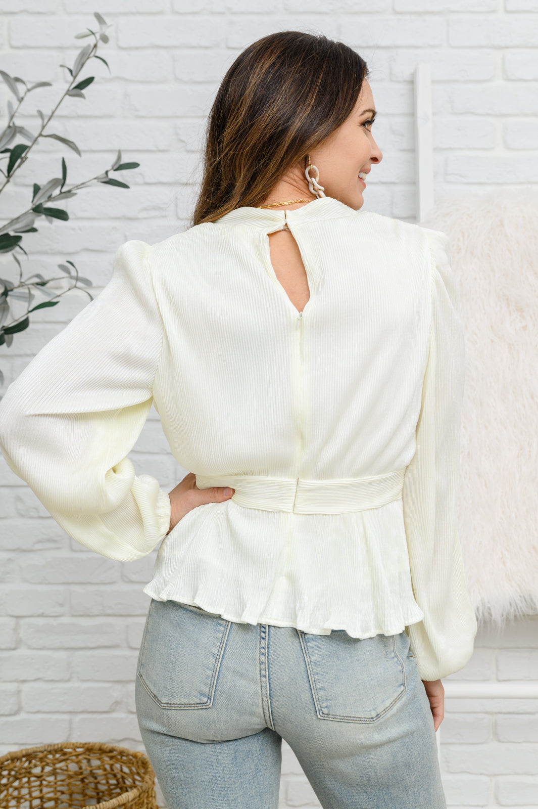 Xanidu Long Sleeve V Neck Blouse in White MadreForte LLC