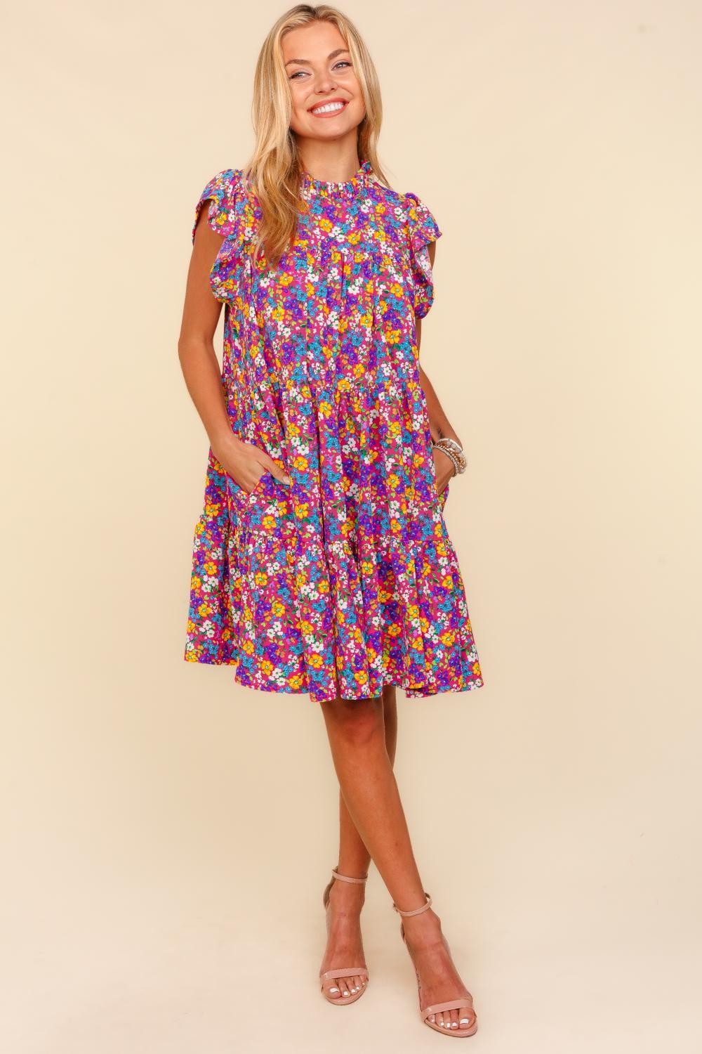 Haptics Frilled Mock Neck Ditsy Floral Dress MadreForte LLC