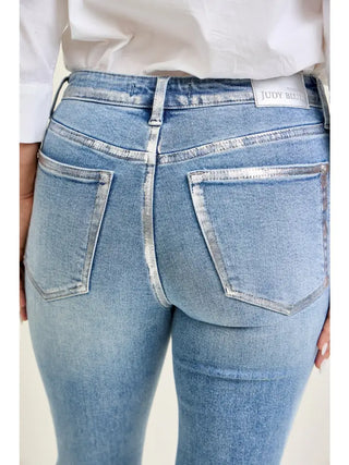 Metallic Seam Mid Rise Judy Blue Flare