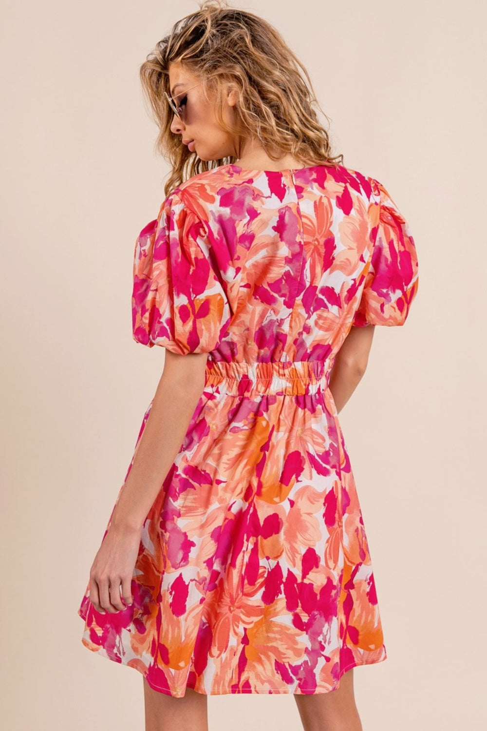 BiBi Floral V-Neck Puff Sleeve Mini Dress MadreForte LLC