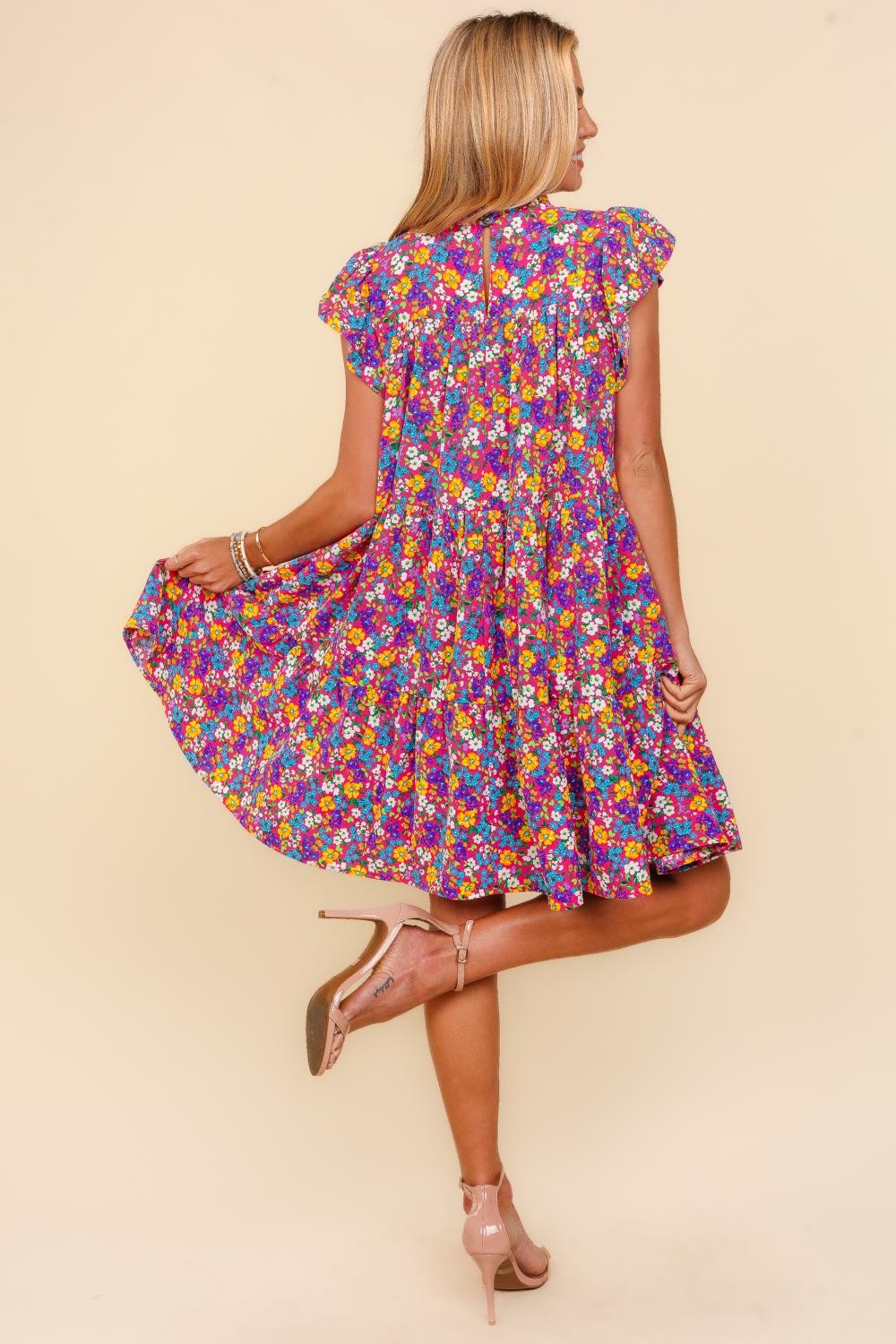 Haptics Frilled Mock Neck Ditsy Floral Dress MadreForte LLC