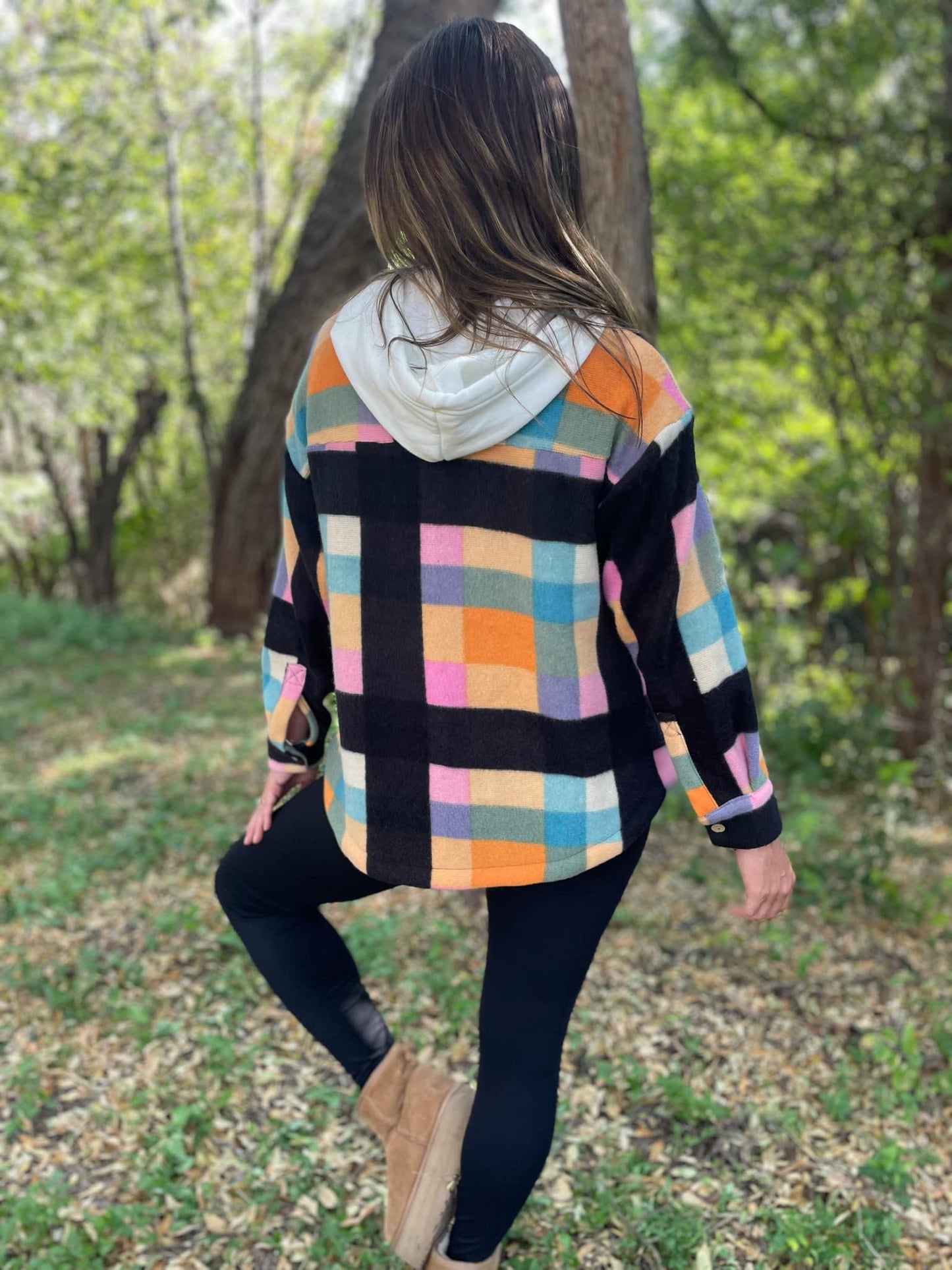 PREORDER: Rainbow Plaid Button Hoodie MadreForte LLC