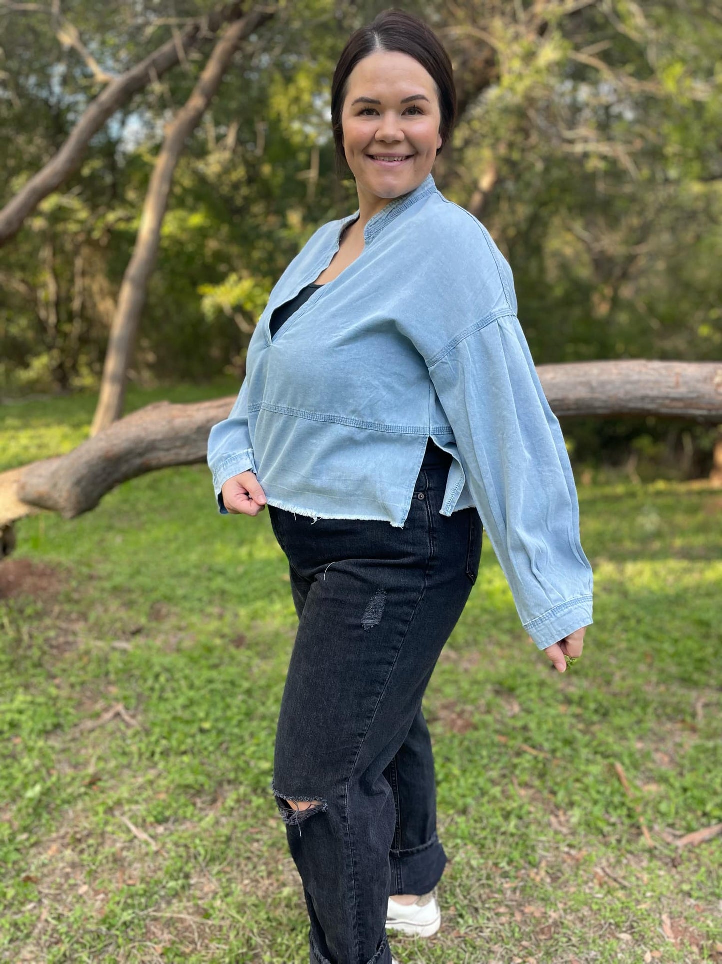 PREORDER: Dylan Denim Blouse MadreForte LLC