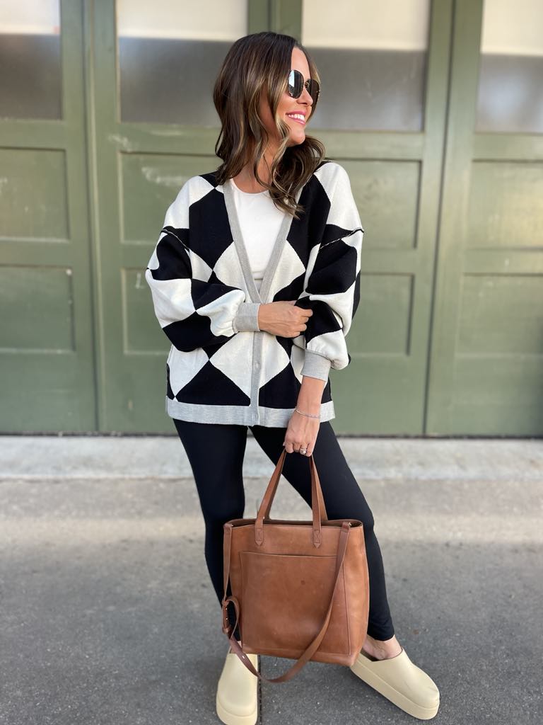 PREORDER: Contrast Trim Cardigan in Black Checkers MadreForte LLC